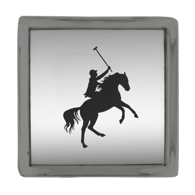 Polo Player on Horseback Silver Lapel Pin