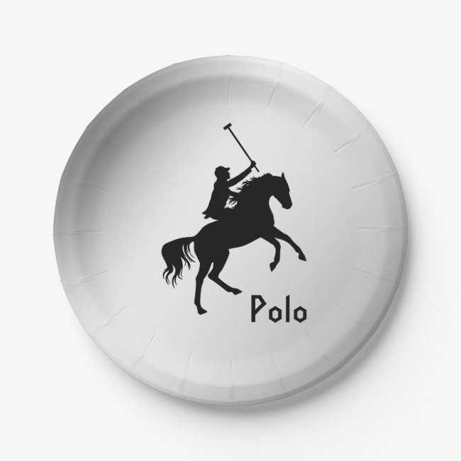 Polo Player on Horseback Silver Paper Plates