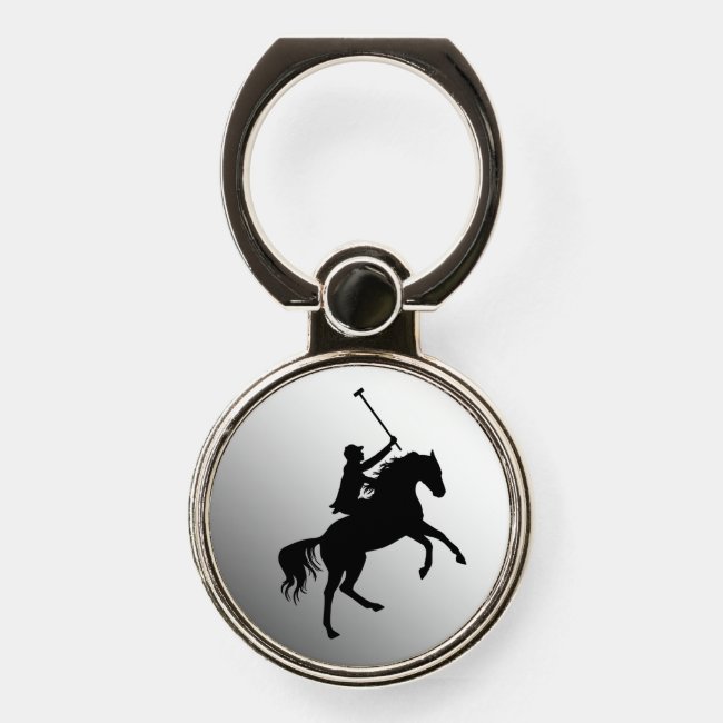 Polo Player on Horseback Silver Phone Ring Holder