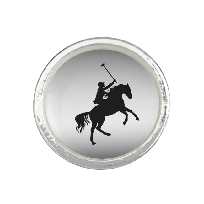 Polo Player on Horseback Silver Ring
