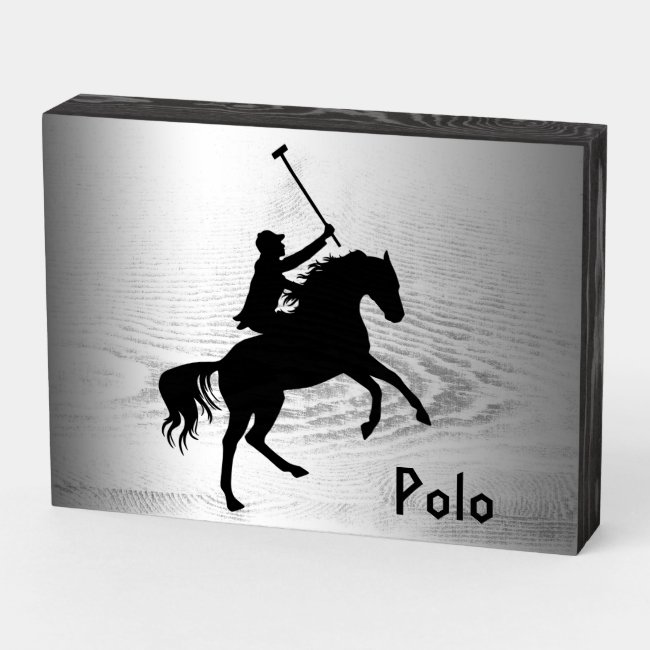 Polo Player on Horseback Silver Wood Box Sign