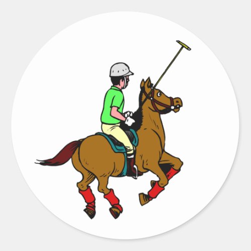 Polo Player Practice Ride Horse Swing Mallet Classic Round Sticker