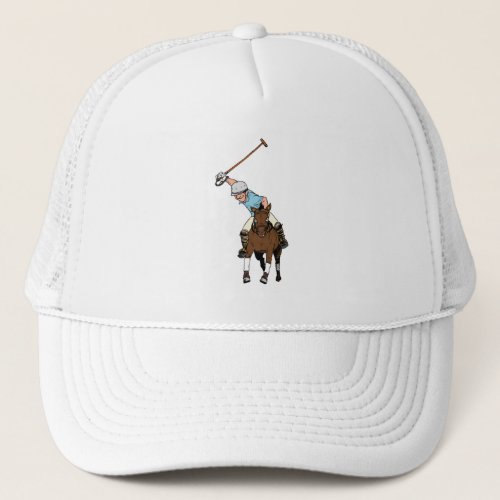 Polo Player Rides Horse Swings Mallet Trucker Hat