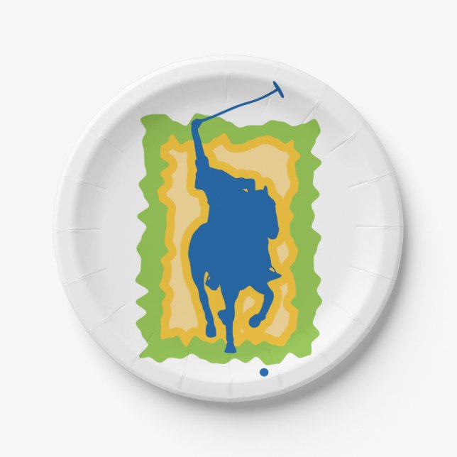 Polo Player Silhouette Modern Horseback Sports Paper Plates (Front)