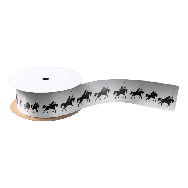 Polo Players on Horseback Pattern Silver Ribbon