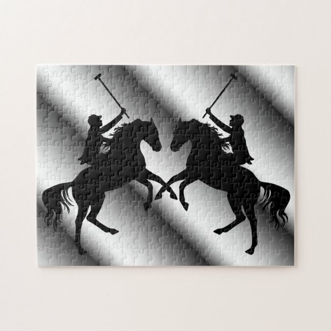 Polo Players on Horseback Silver and Black Puzzle