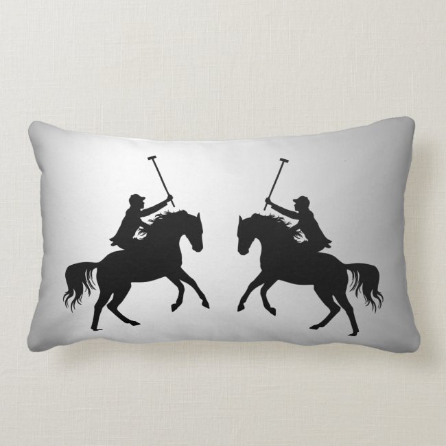Polo Players on Horseback Silver Lumbar Pillow