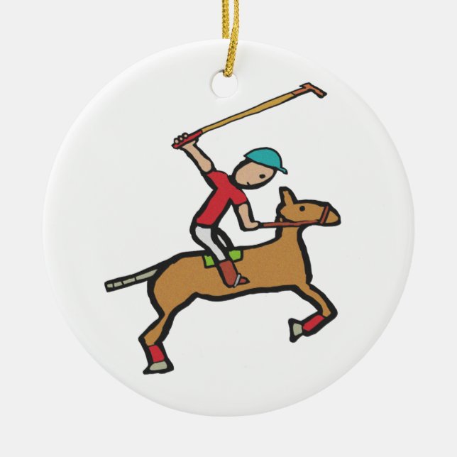 Polo Playing Horse and Rider Ceramic Ornament (Front)