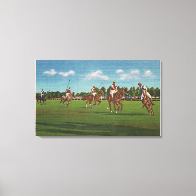 Polo Scene with Players and Horses on Lawn Canvas Print (Front)