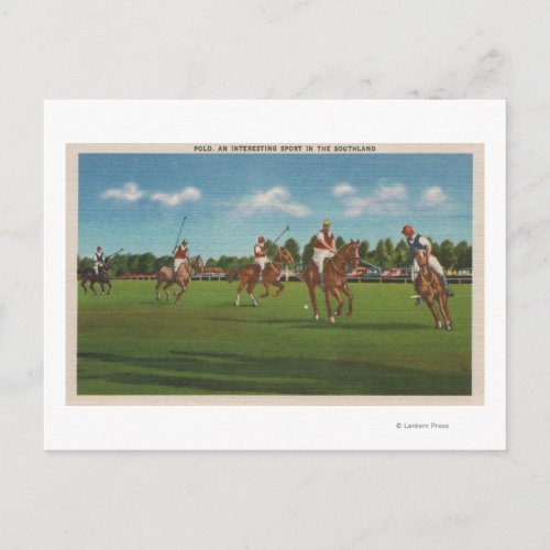 Polo Scene with Players and Horses on Lawn Postcard