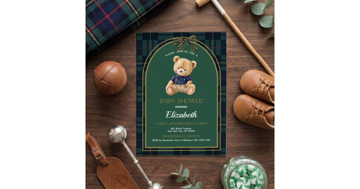 Polo Teddy Bear Baby Shower Invitation | Zazzle