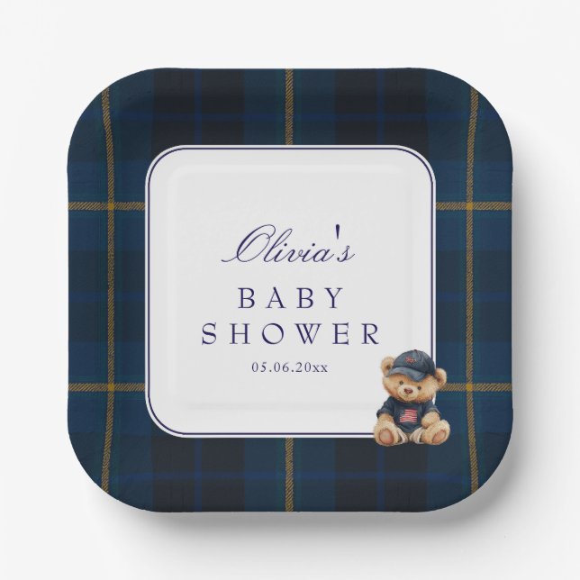 Polo Teddy Bear Baby Shower Paper Plates (Front)