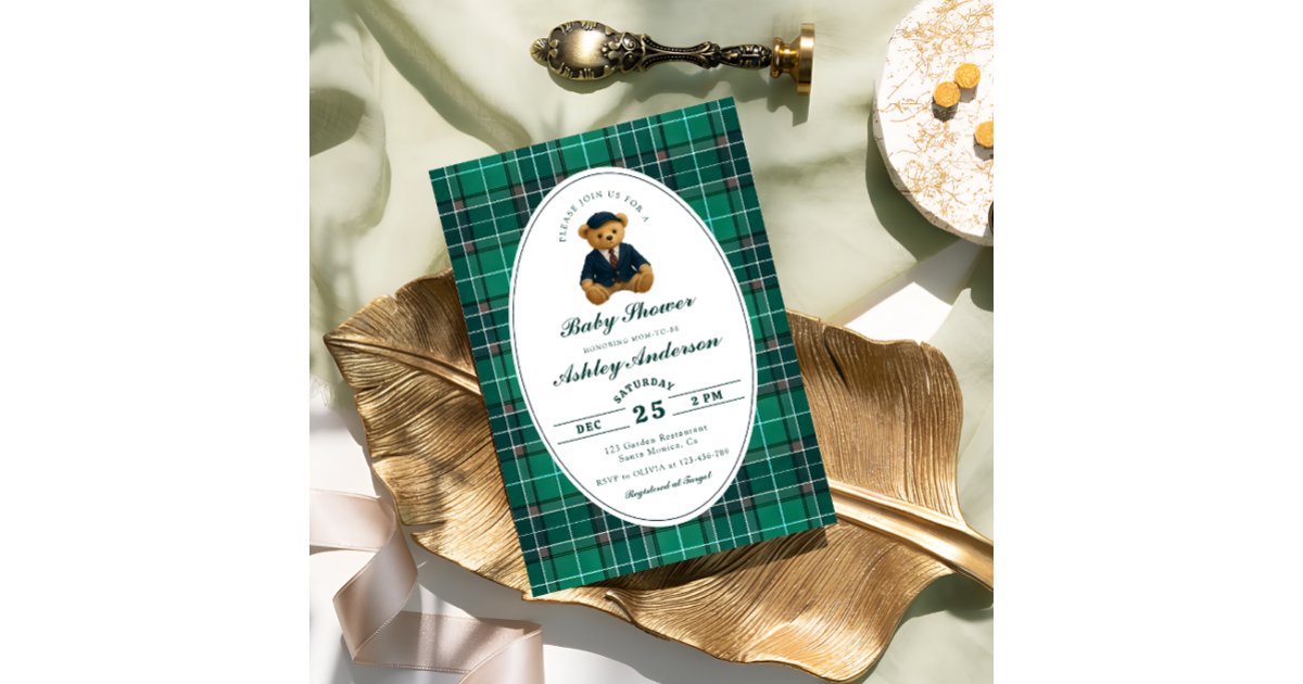Polo Teddy Bear Boy Baby Shower Invitation | Zazzle