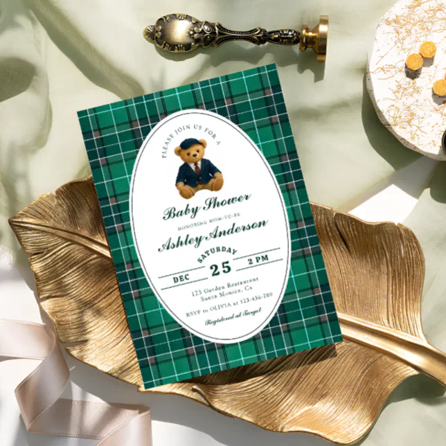 Polo Teddy Bear Boy Baby Shower Invitation | Zazzle