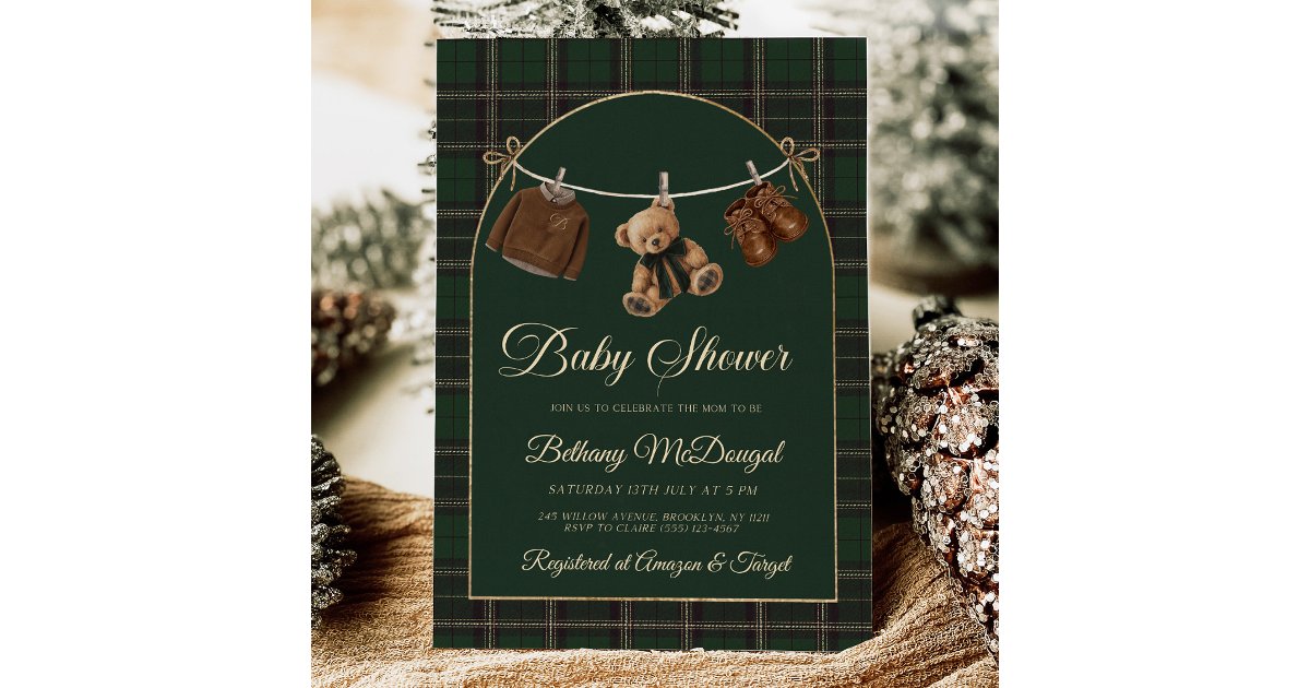 Polo Teddy Bear Classic Baby Shower Invitation | Zazzle