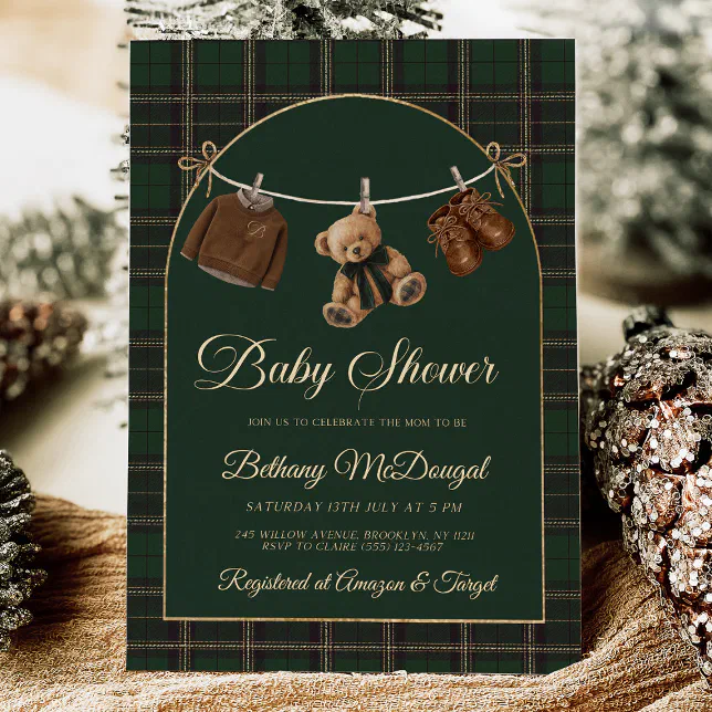 Polo Teddy Bear Classic Baby Shower Invitation | Zazzle