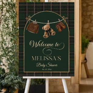Polo Teddy Bear Classic Baby Shower Welcome sign 