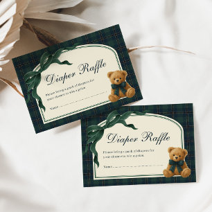 Polo Teddy Bear Green Bow Plaid Diaper Raffle Enclosure Card