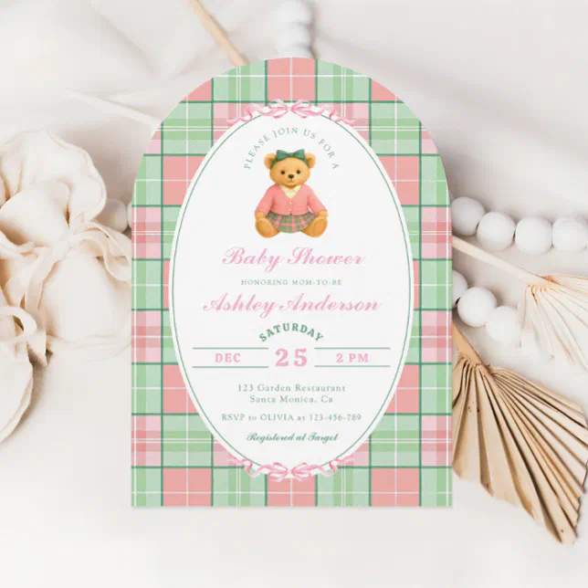Polo Teddy Bear Pink Baby Shower Invitation | Zazzle