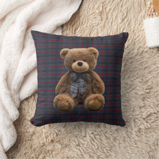 Polo Teddy Bear Tartan Plaid Kid Boy Nursery Decor Throw Pillow