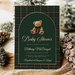 Polo Teddy Bear Tartan Preppy Baby Shower Foil Invitation