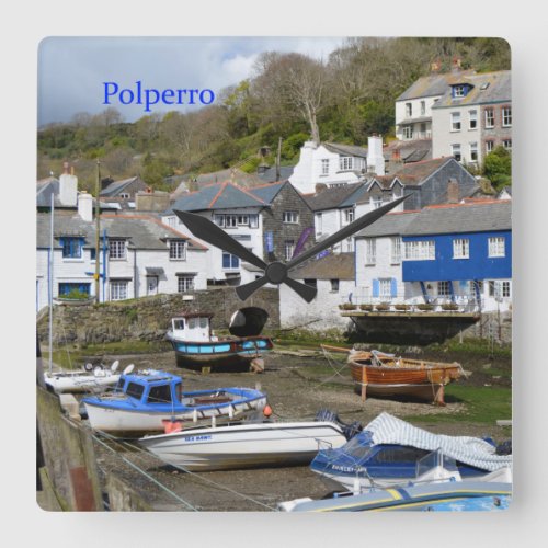 Polperro Cornwall England Low Tide Square Wall Clock