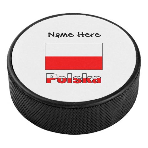 Polska and Polish Flag Personalized  Hockey Puck