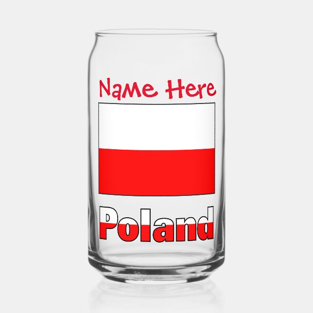 Polska and Polish Flag Red Personalization  Can Glass (Front)