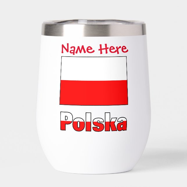 Polska and Polish Flag Red Personalization  Therm Thermal Wine Tumbler (Back)