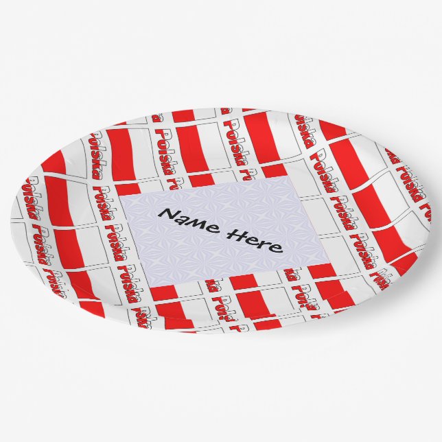 Polska and Polish Flag Tiled Personalized  Paper Plates (Angled)