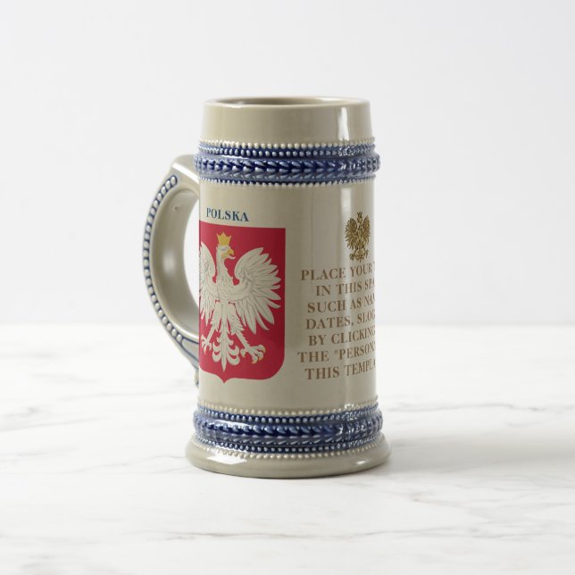 Polska Crest (Coat of Arms) Personalized  Beer Stein (Front Left)