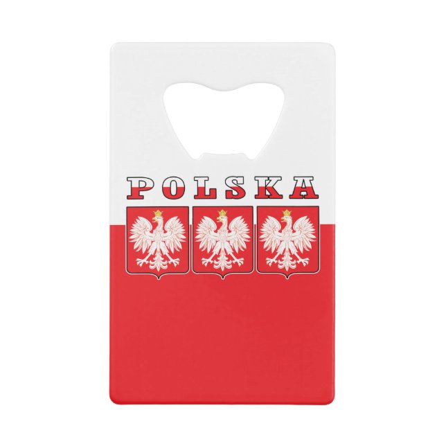 Polska Eagle Flag Shields Credit Card Bottle Opener (Front)