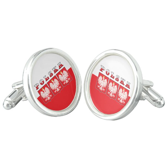 Polska Eagle Flag Shields Cufflinks (Angled)