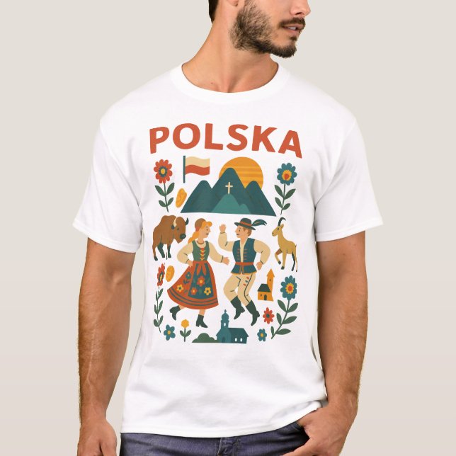 Polska Folk Mountain Flat Art T-Shirt (Front)