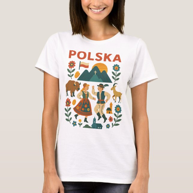 Polska Folk Mountain Flat Art T-Shirt (Front)