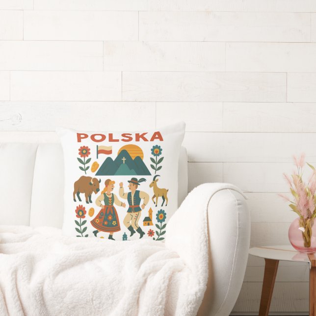 Polska Folk Mountain Flat Art Throw Pillow (Couch)