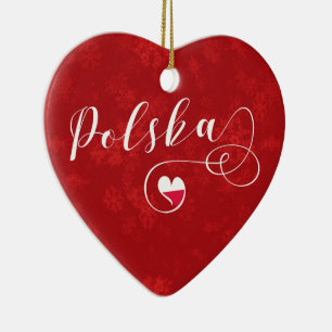 Polska Poland Heart, Christmas Tree Ornament