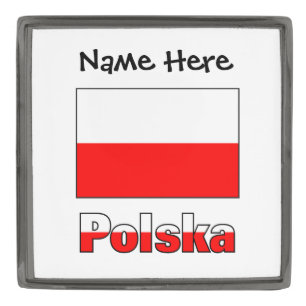 Polska Polish Flag Black Personalization  Gunmetal Finish Lapel Pin