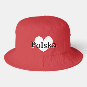 Polska red and white bucket hat with heart logo