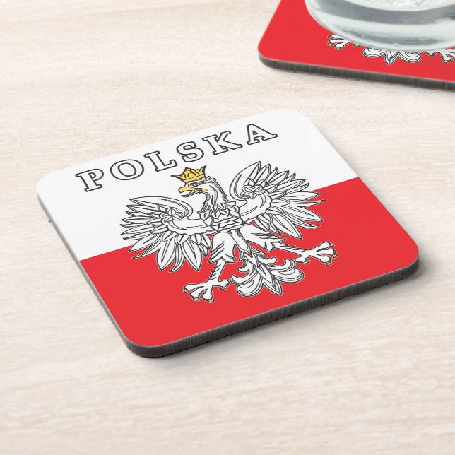 Polska With Polish Eagle Beverage Coaster (Left Side)