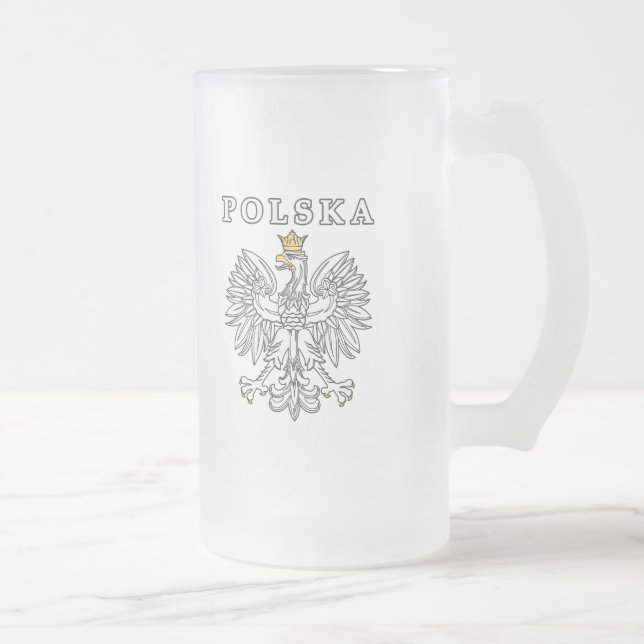 Polska With Polish Eagle Frosted Glass Beer Mug (Right)
