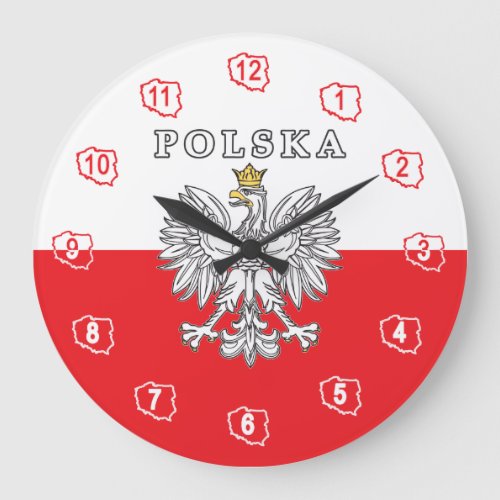Polska With Polish Eagle Large Clock