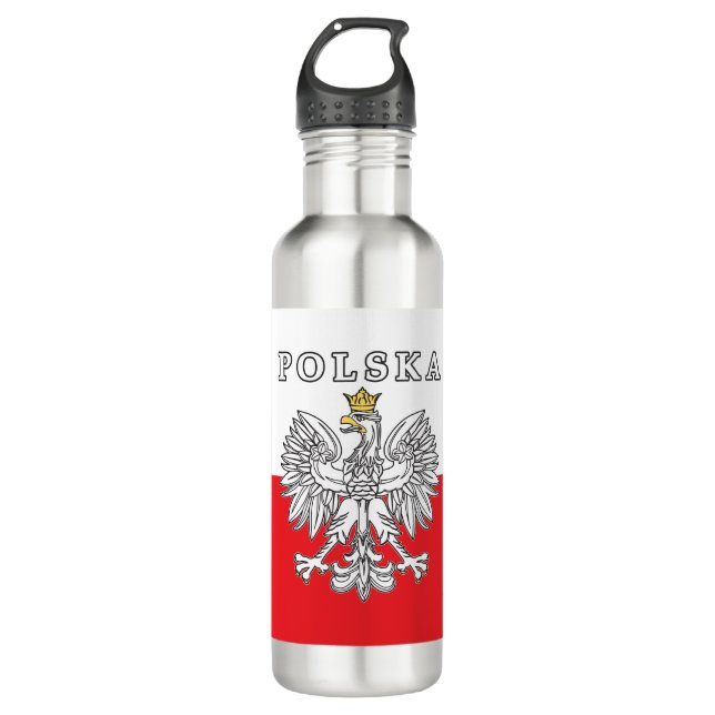 Polska With Polish Eagle Stainless Steel Water Bottle (Front)