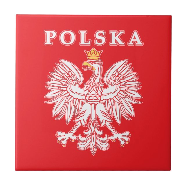 Polska With Red Polish Eagle Ceramic Tile (Front)