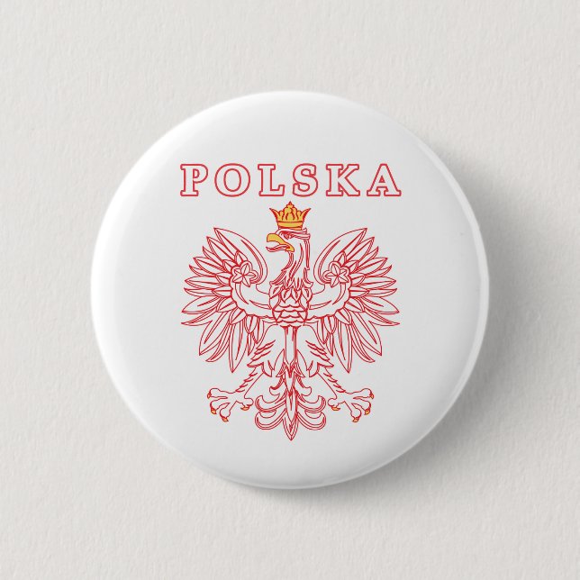 Polska With Red Polish Eagle Pinback Button (Front)