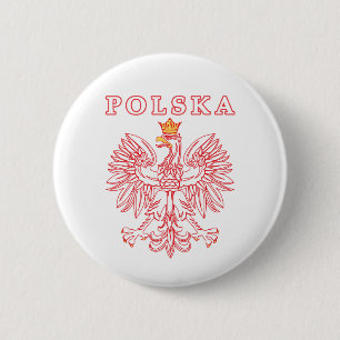Polska With Red Polish Eagle Pinback Button