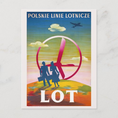 Polskie Linie Lotnicze LOT Vintage Poster Postcard