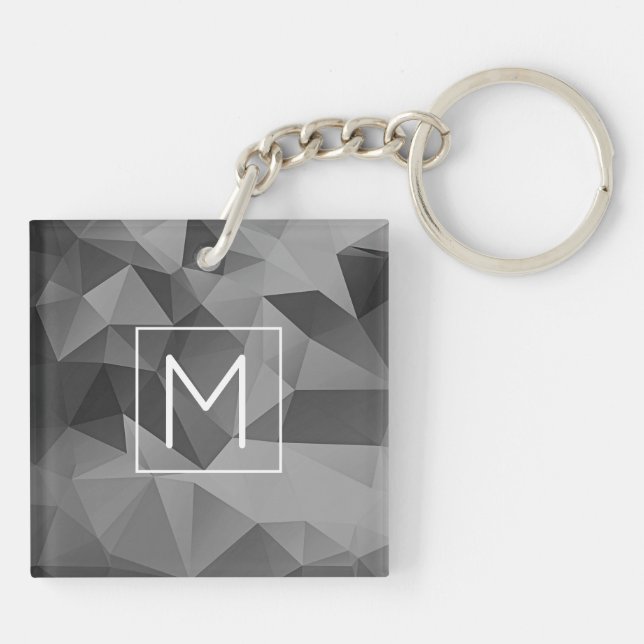 Poly Geometric Black Grey Design Initial Abstract  Keychain (Back)