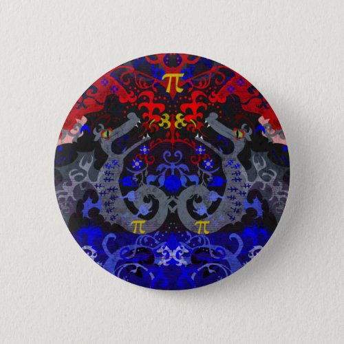 Polyamory Dragon Damask in Poly Pride Flag Colors Button