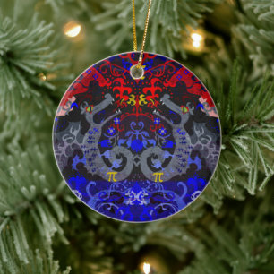 Polyamory Dragon Damask in Poly Pride Flag Colors Ceramic Ornament